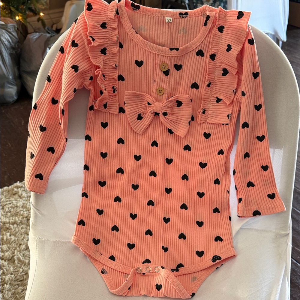 Pink Heart Patterned Kids 2 piece 2T